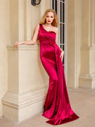 One shoulder lined satin maxi dress - HABASH FASHION