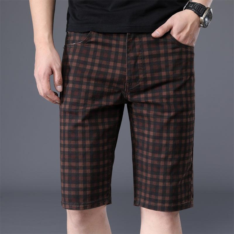 Men Casual Plaid Shorts Stretch Cotton Business - HABASH FASHION