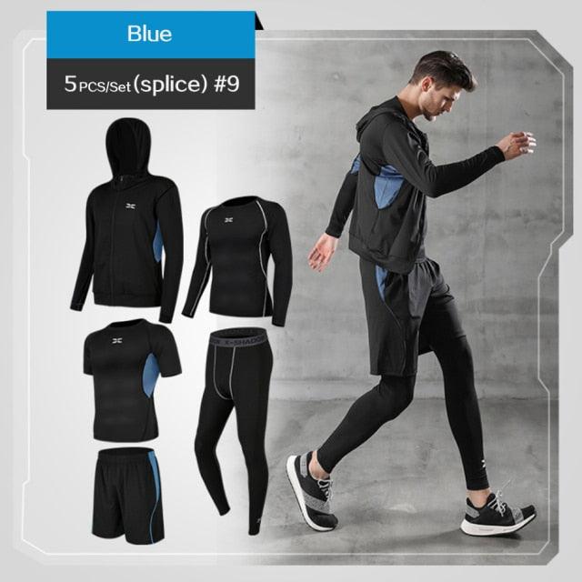 5 Pcs/Set Men's Tracksuit Gym Fitness Compression Sports - HABASH FASHION