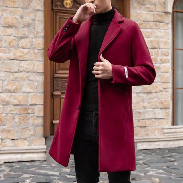 Mens Trench Coats Woolen Burgundy Elegant - HABASH FASHION