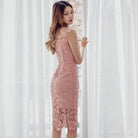 Pink Lace Dress High Waist Tight  Back Zipper Elegant - HABASH FASHION