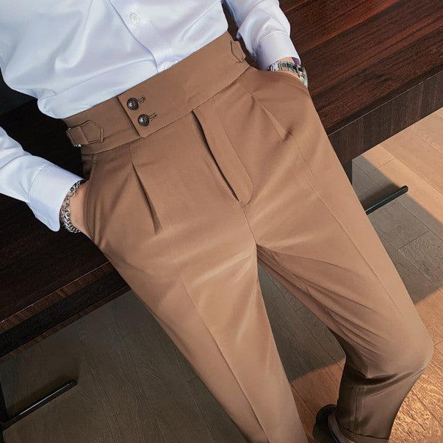 Design Men High Waist Trousers Solid Business Casual - HABASH FASHION