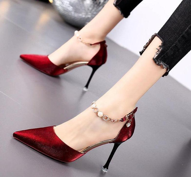 new women's shoes red temperament pointed high heels women - HABASH FASHION