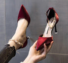 new women's shoes red temperament pointed high heels women - HABASH FASHION