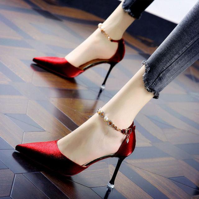 new women's shoes red temperament pointed high heels women - HABASH FASHION