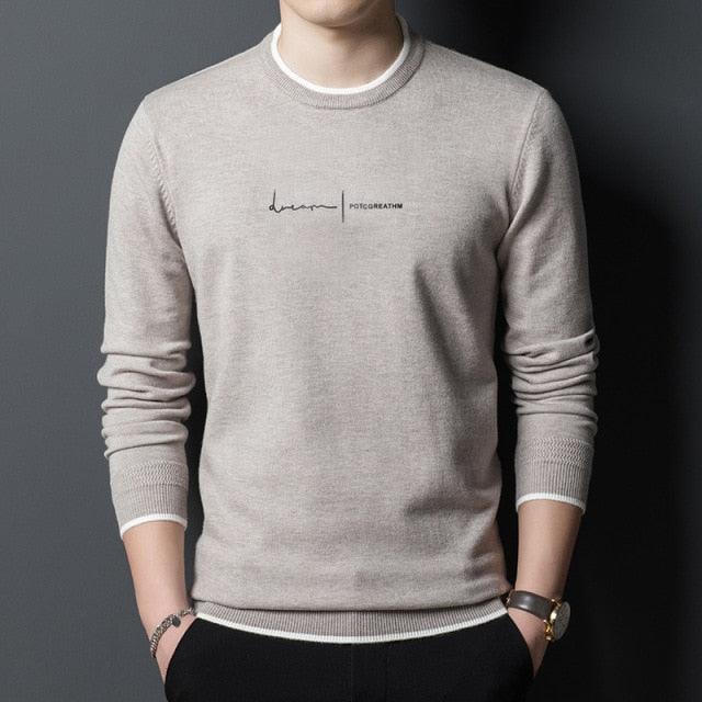 Pullover Sweater Men Crew Letter Printed Slim Fit - HABASH FASHION