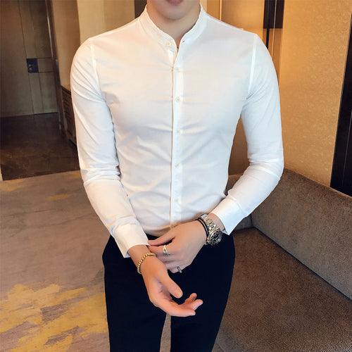 Men High-quality Stand-up  Casual Business Long-sleeved Casual Shirt - HABASH FASHION