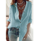 Fashion Linen Shirt Loose Button Roll Sleeve Blouse - HABASH FASHION