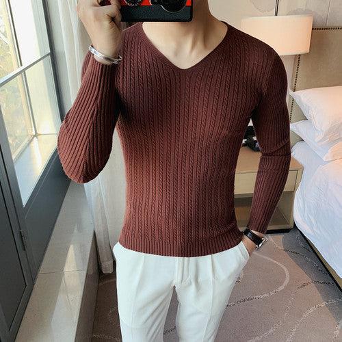 Men brand V-neck casual knitted pullover - HABASH FASHION