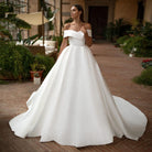 Off the shoulder and sleeveless satin wedding dress - HABASH FASHION