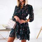 Short chiffon dress with long sleeves - HABASH FASHION