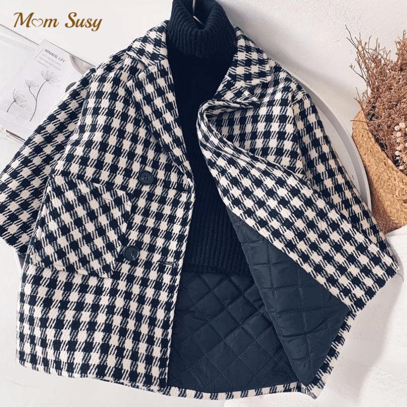 Baby Boy Girl Woolen Plaid Jacket Long - HABASH FASHION