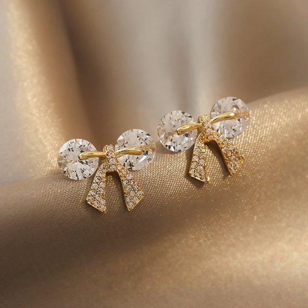 Shiny zircon bow shaped earrings - HABASH FASHION