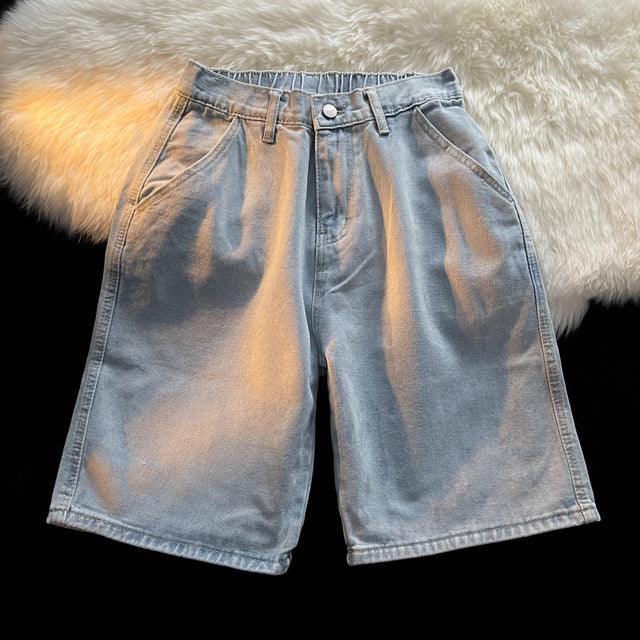 Men Black Denim Shorts Elastic Waist Design Light - HABASH FASHION