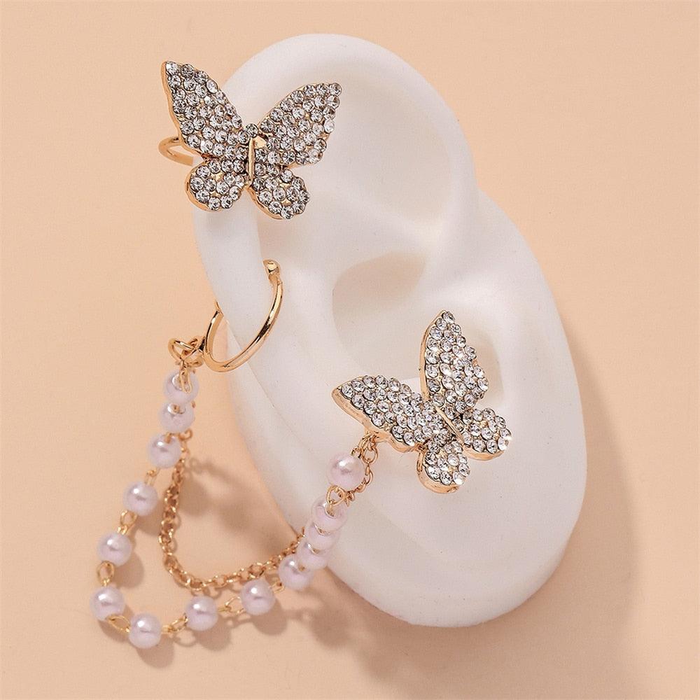 Butterfly earrings for women, studded with pearls - HABASH FASHION