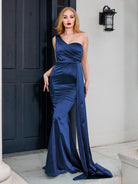 One shoulder lined satin maxi dress - HABASH FASHION