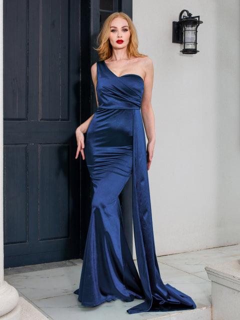 One shoulder lined satin maxi dress - HABASH FASHION