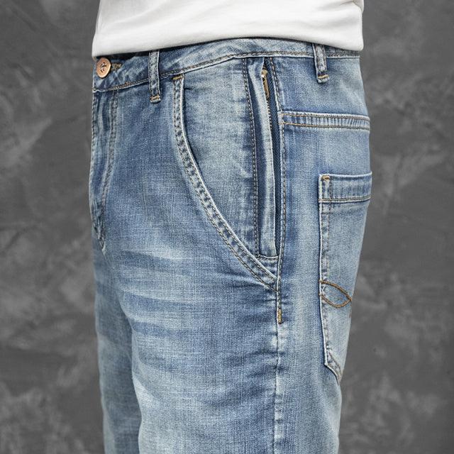 Men Blue Short Jeans Classic Style Casual - HABASH FASHION
