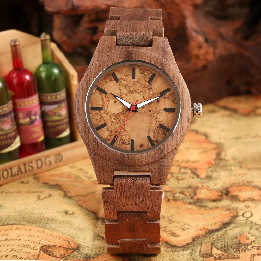 Coffee Brown Walnut Wood Watch for Women Quartz Wooden Watch - HABASH FASHION