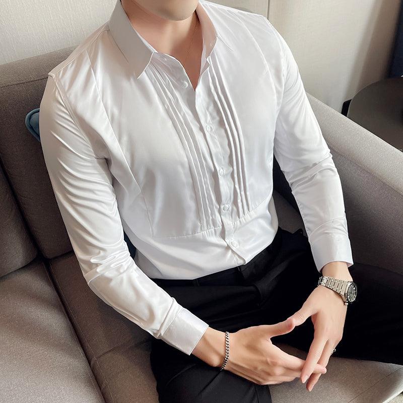 High Quality Men Shirt Long Sleeve Solid Formal Business - HABASH FASHION