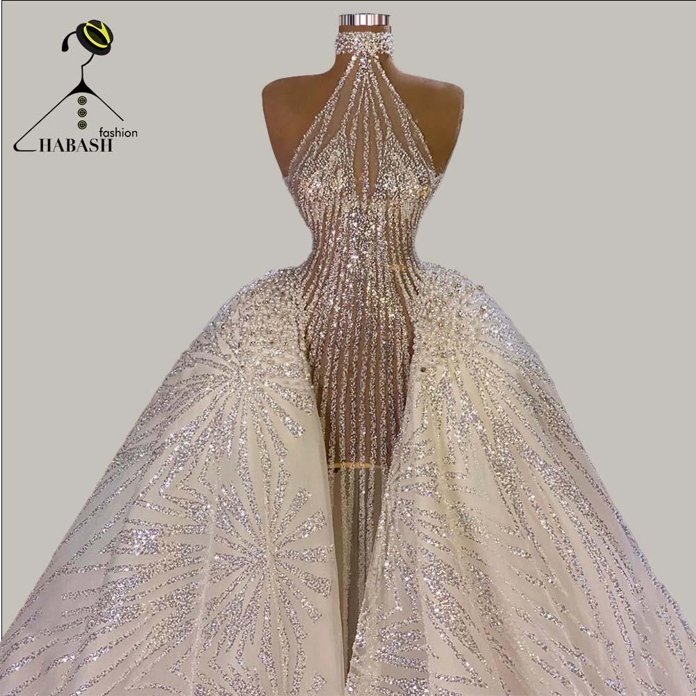 Luxury Sparkly Detachable Train Mermaid Wedding Dresses Gowns - HABASH FASHION