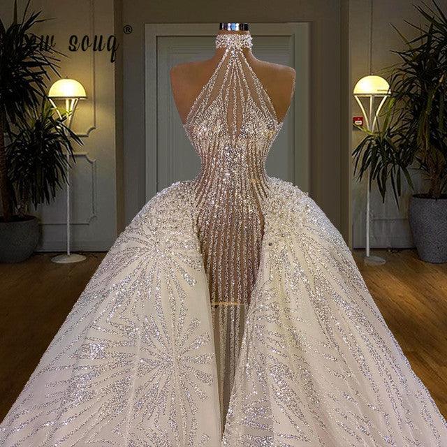 Luxury Sparkly Detachable Train Mermaid Wedding Dresses Gowns - HABASH FASHION