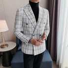 Men Blazer Suit Jacket Plaid Casual Double - HABASH FASHION