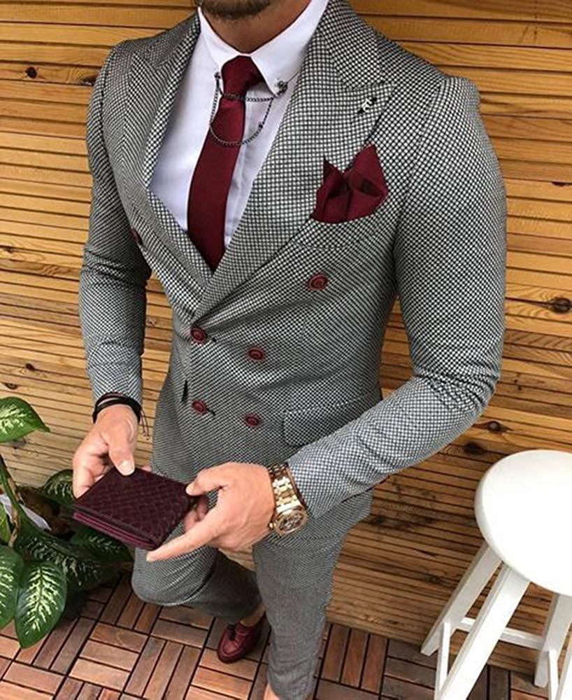 Men Suit Grey Slim Fit Double breasted - HABASH FASHION
