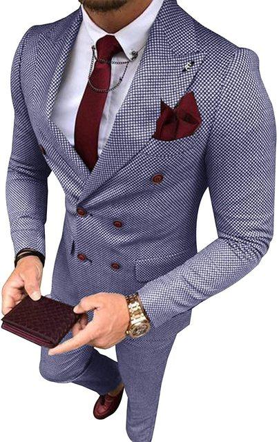 Men Suit Grey Slim Fit Double breasted - HABASH FASHION