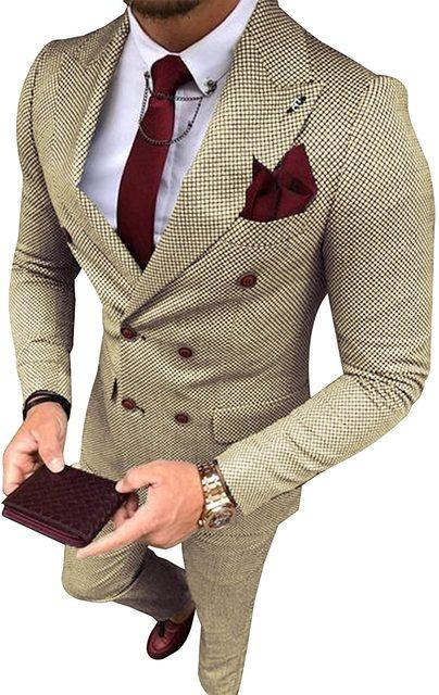 Men Suit Grey Slim Fit Double breasted - HABASH FASHION