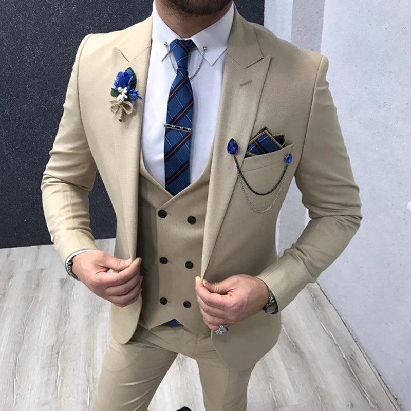 Men Suits 3 Piece for Wedding Fashion Clothes Peaked - HABASH FASHION