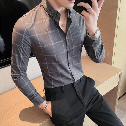 Business Casual Plaid Shirt Men Formal Dress Slim - HABASH FASHION