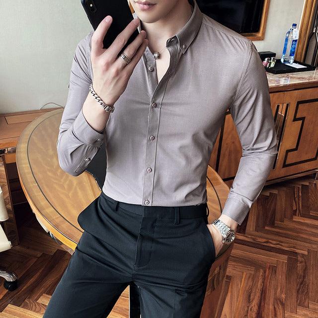 Quality Business Shirt Men Clothing Solid Simple Slim Fit - HABASH FASHION