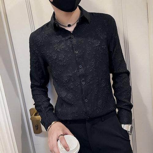 Men Shirts Classic Pleated Solid Casual Slim Long Sleeve Shirts Blouse - HABASH FASHION