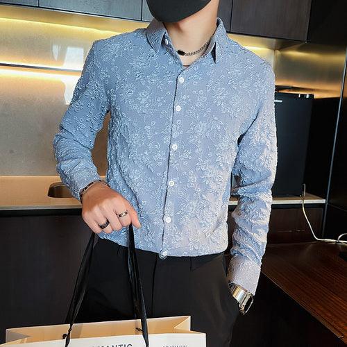Men Shirts Classic Pleated Solid Casual Slim Long Sleeve Shirts Blouse - HABASH FASHION