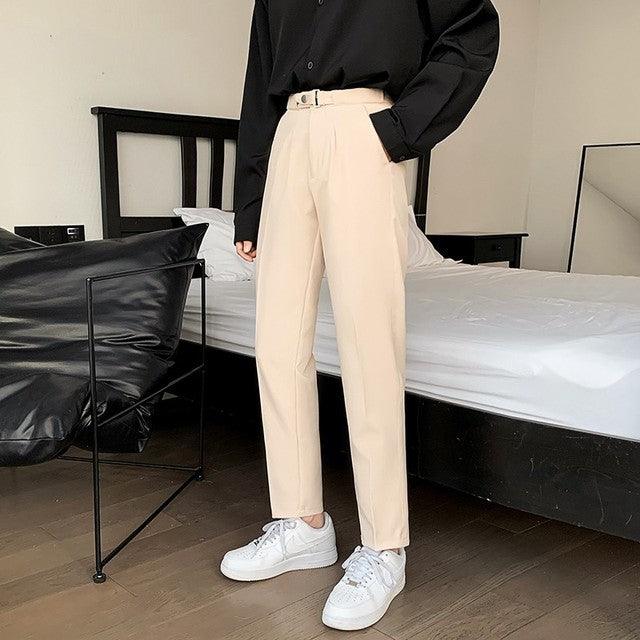 Men High Waist Casual Straight Waist Trousers - HABASH FASHION