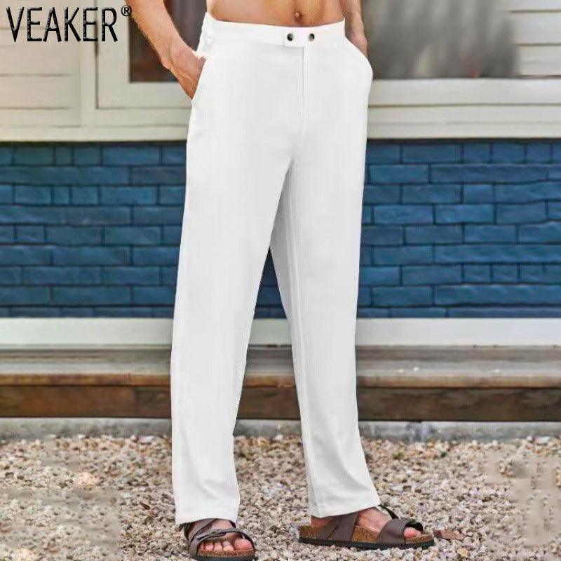 Men Straight Linen Pants Male Casual Cotton - HABASH FASHION