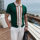 Men Short Sleeve Polo Contrast Stripes Lapel Slim - HABASH FASHION