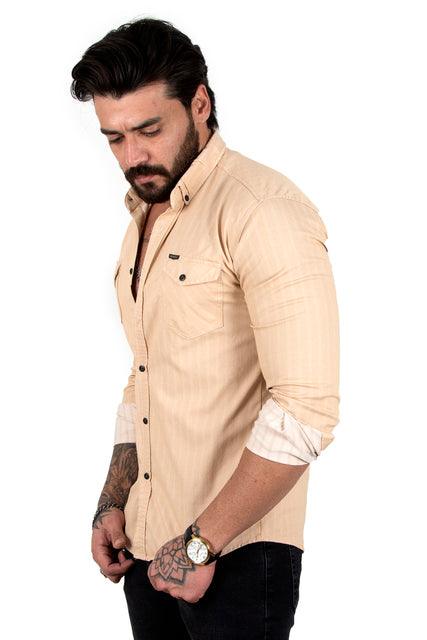 Habash Fashion striped snap lycra jeans shirt - HABASH FASHION