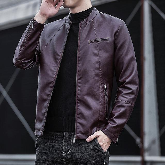 Men Leather Jacket Men Slim Fit Short Coat Men  Leather jacket Streetwear Casual - HABASH FASHION