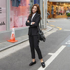 Business Pencil Pant Suits 2 Piece Sets Solid Blazer + Pant Office Lady Notched suit - HABASH FASHION