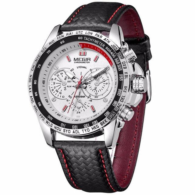 MEGIR Sport Mens Watches Top Brand Luxury Quartz Men Watch Fashion Casual Black PU Strap Clock Men Big Dial Erkek Saat 1010 - habash-fashion.myshopify.com