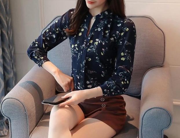 Long sleeve print shirt Fashion women blouse chiffon - HABASH FASHION
