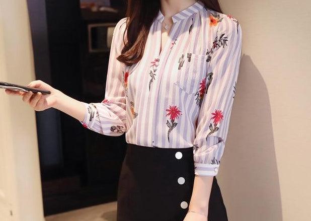 Long sleeve print shirt Fashion women blouse chiffon - HABASH FASHION