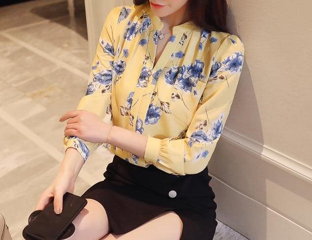 Long sleeve print shirt Fashion women blouse chiffon - HABASH FASHION