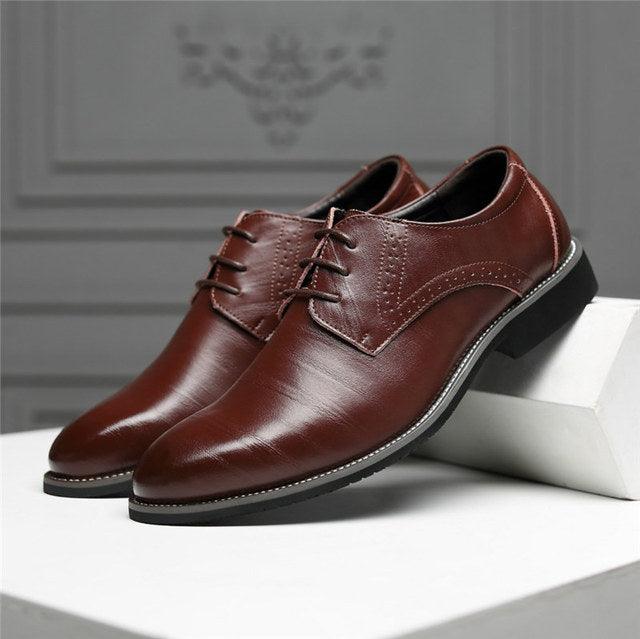leather shoes men dress shoes lace up Pointed - HABASH FASHION