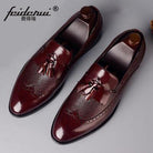 British Genuine Leather Handmade Shose Man Formal Dress Carved Wingtip Shoes Loafers Round Toe Slip on Men's Brogue Footwear - habash-fashion.myshopify.com