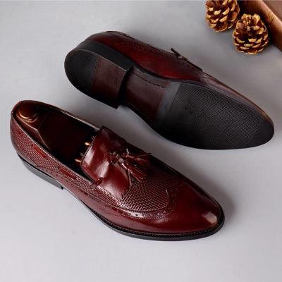 British Genuine Leather Handmade Shose Man Formal Dress Carved Wingtip Shoes Loafers Round Toe Slip on Men's Brogue Footwear - habash-fashion.myshopify.com