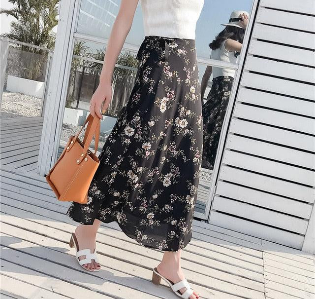 Free size Chiffon skirt long summer super fire flower wrap female skirt - HABASH FASHION