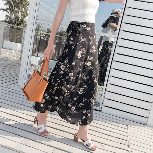 Free size Chiffon skirt long summer super fire flower wrap female skirt - HABASH FASHION